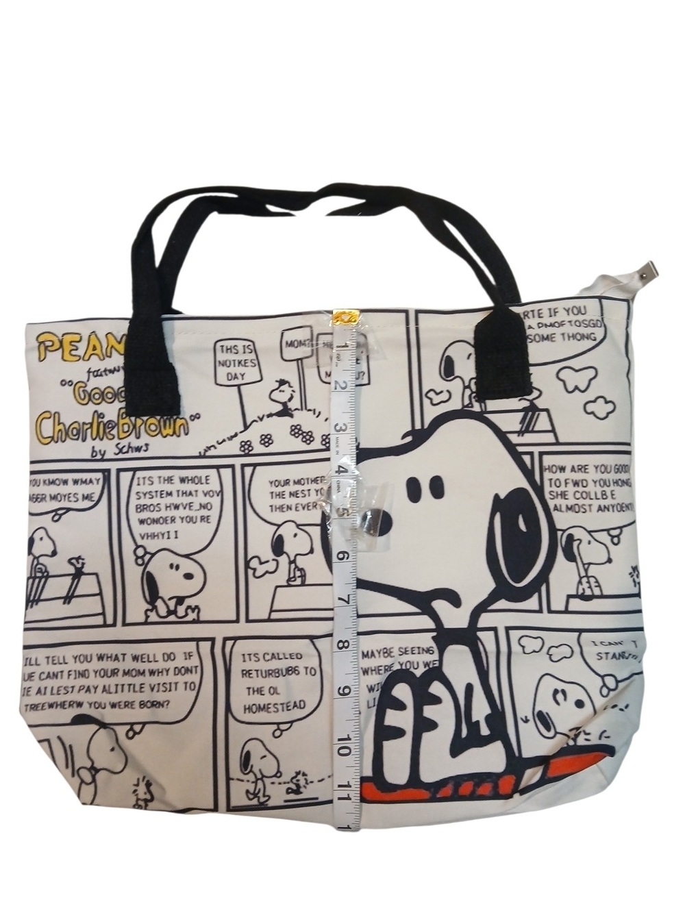 Peanuts -ECO Friendly, NWT Tote Bag,Snoopy-Comic Strip Background,Zipper Closure - Picture 9 of 12